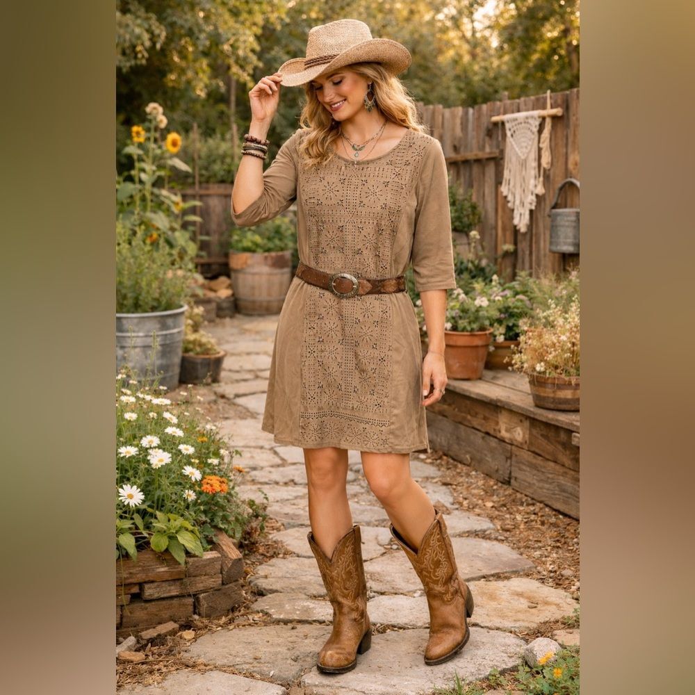 Nurture Boho Midi Suede Geometric Modern Pattern Size Medium Dress
